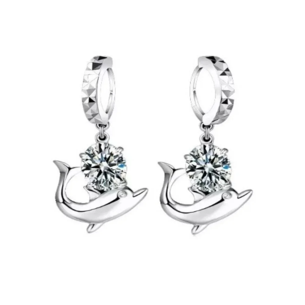 π Cute Dolphin 925 Sterling Silver Bundle Necklace Earrings Pendant - Picture 3 of 4